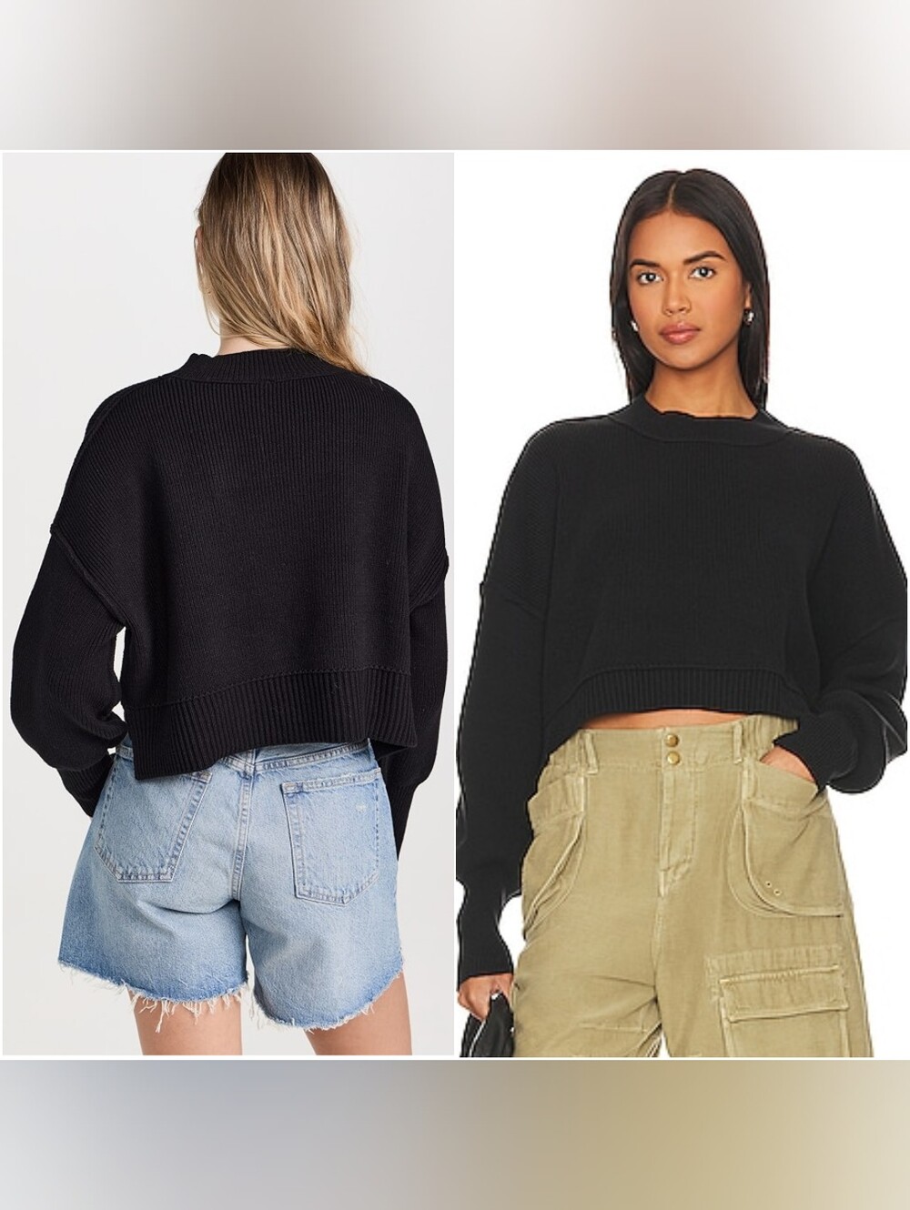 Free People Easy Street Black Cropped Ribbed Crew Pullover Sweater OB1609060